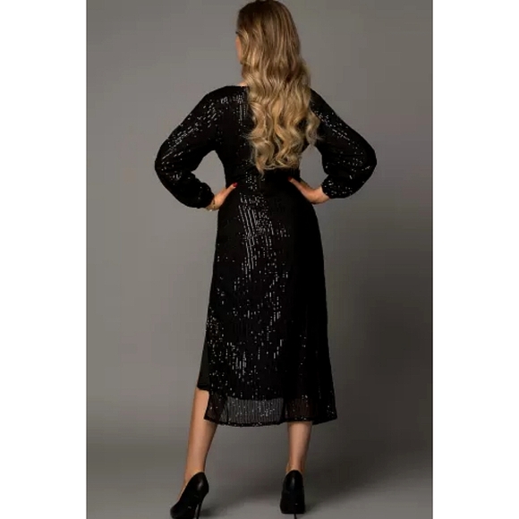 LAST ONE! PENELOPE Black Sequin Maxi Dress With Split Sleeves - Picture 2 of 11